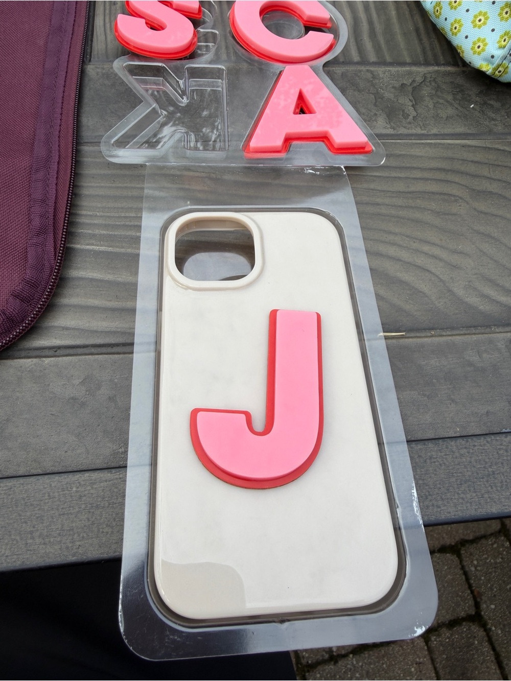MVMT Beige Phone Case with Pink J, M, A, S, C Initial iPhone 14, 15, 16